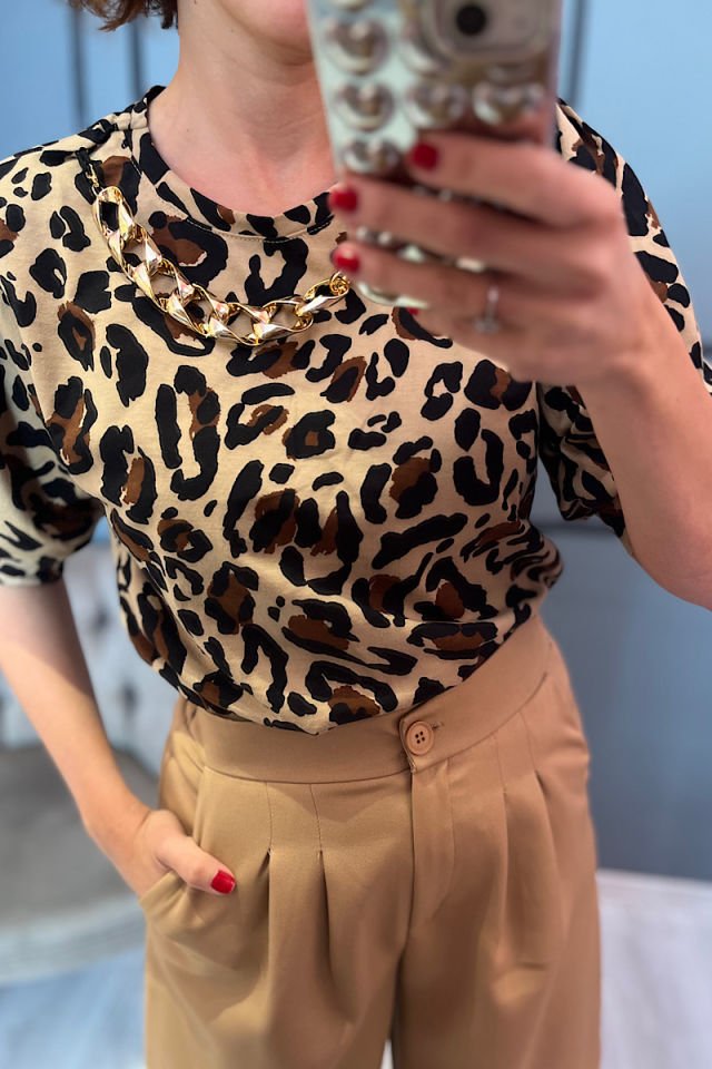 Kolye Detaylı Leopar Bluz