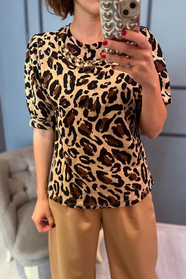Kolye Detaylı Leopar Bluz