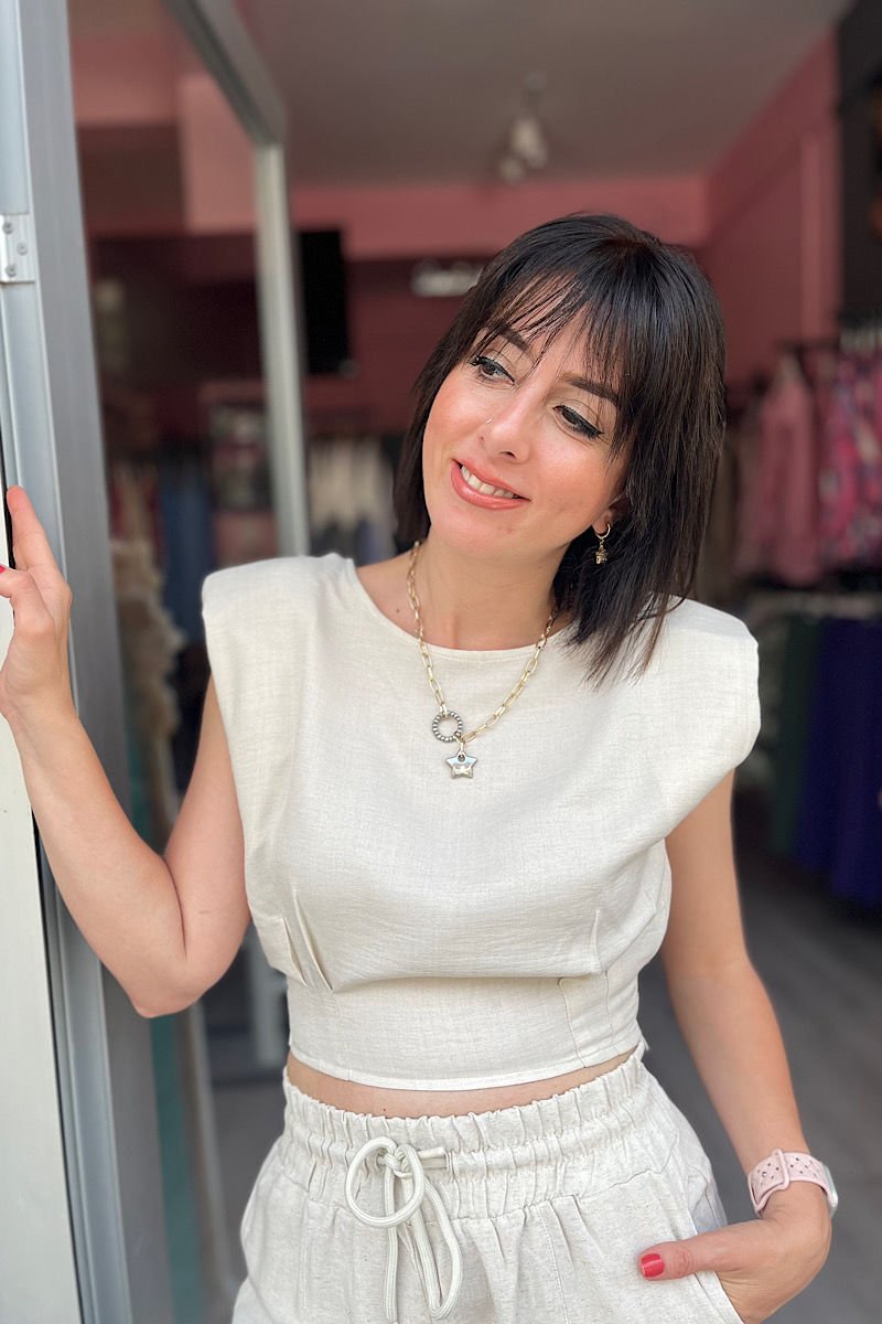 Vatkalı Crop Bluz-Taş