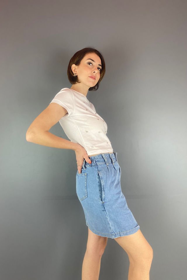 Taşlı Tişört Beyaz