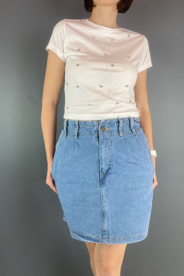 Taşlı Tişört Beyaz