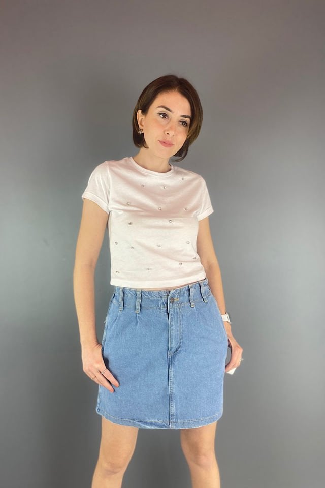 Taşlı Tişört Beyaz