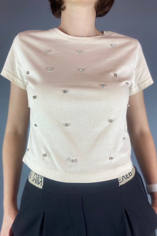 Taşlı Tişört Bej