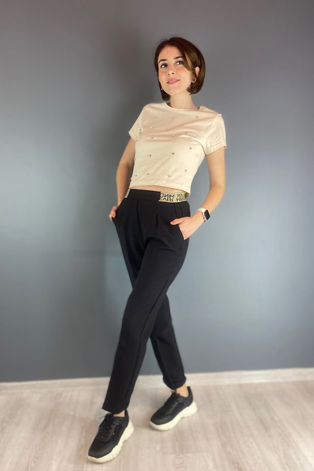 Taşlı Tişört Bej