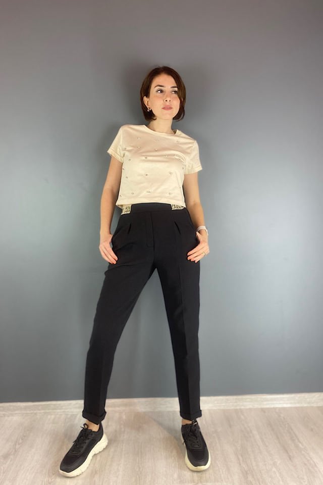 Taşlı Tişört Bej