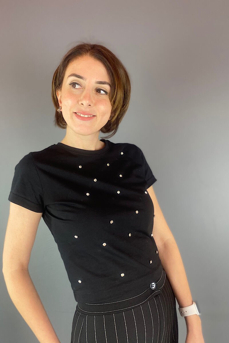 Taşlı Tişört Siyah