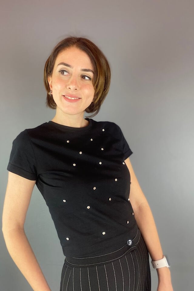 Taşlı Tişört Siyah