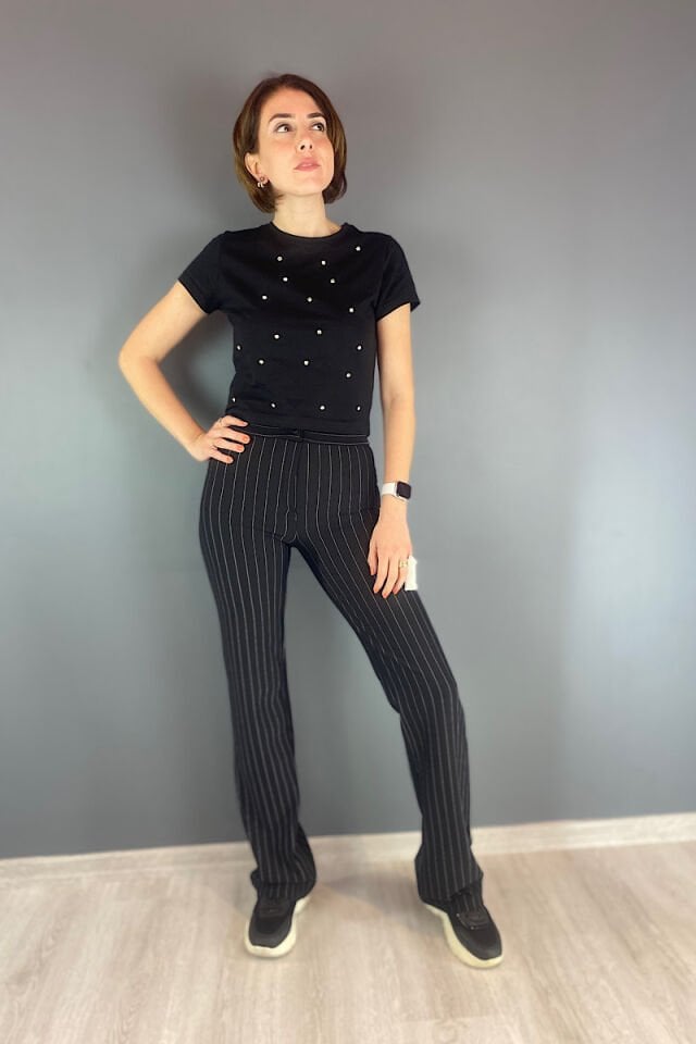 Taşlı Tişört Siyah