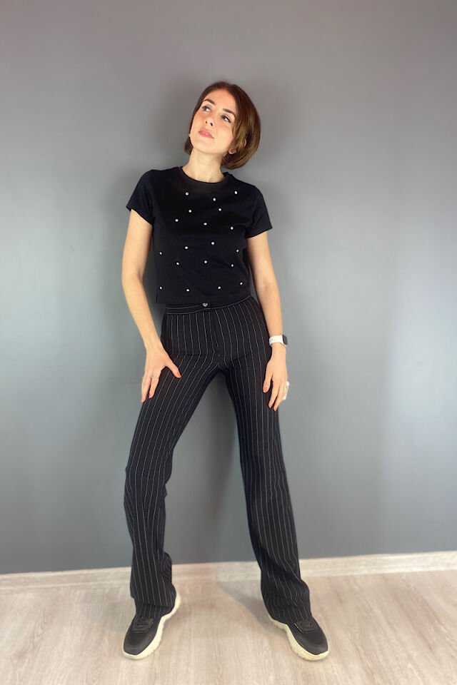 Taşlı Tişört Siyah