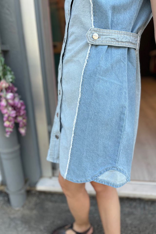 İki renkli Düğmeli Kot Elbise