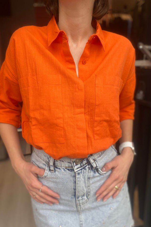 Çift Cepli Gömlek -Turuncu