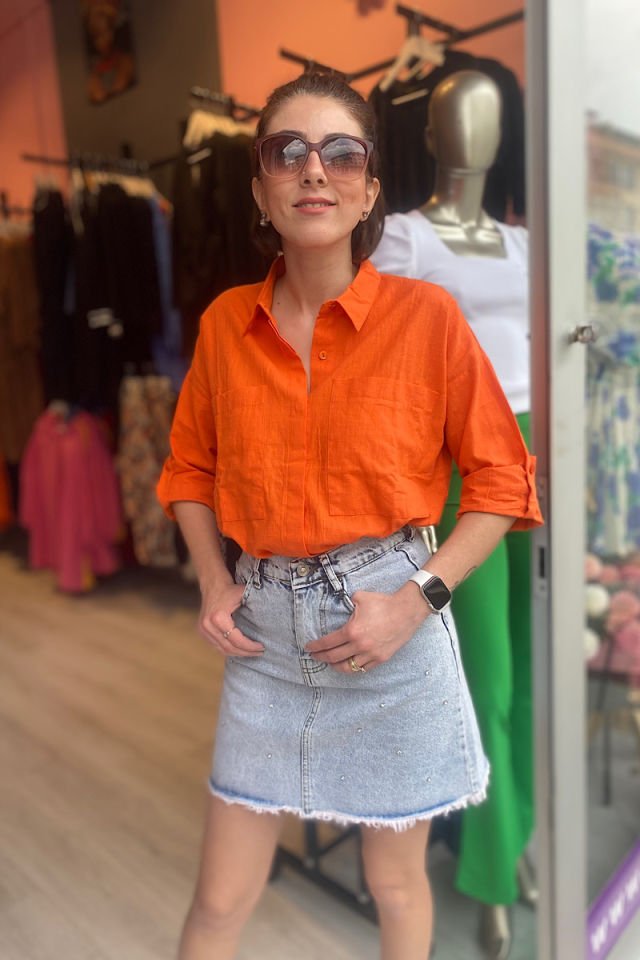 Çift Cepli Gömlek -Turuncu