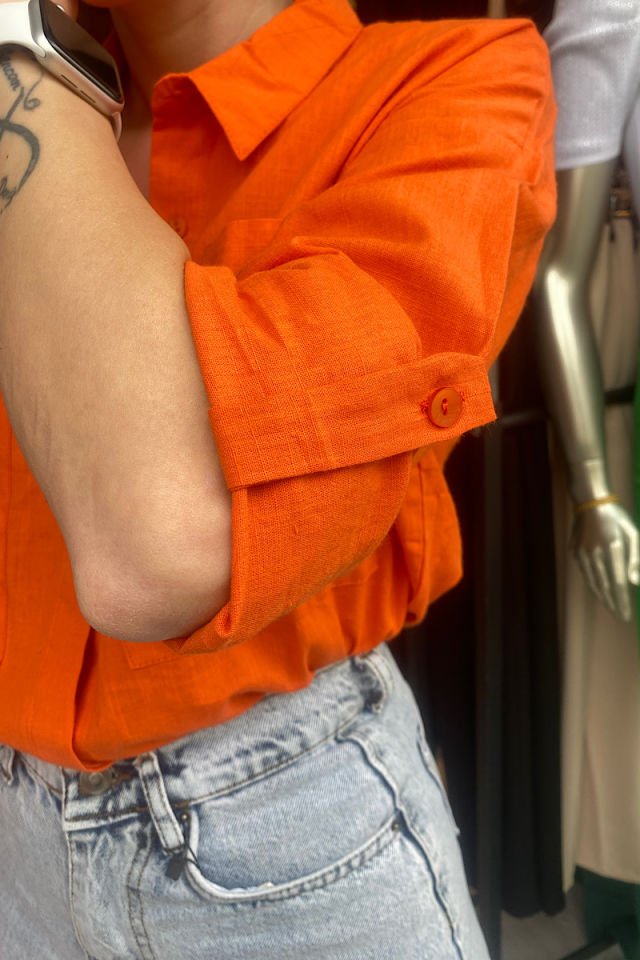 Çift Cepli Gömlek -Turuncu