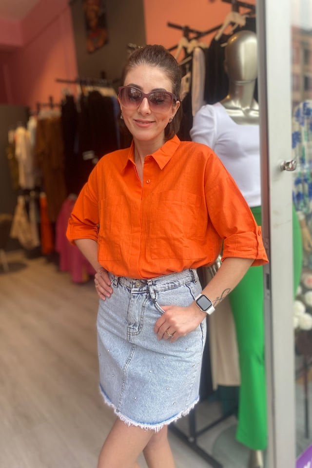 Çift Cepli Gömlek -Turuncu