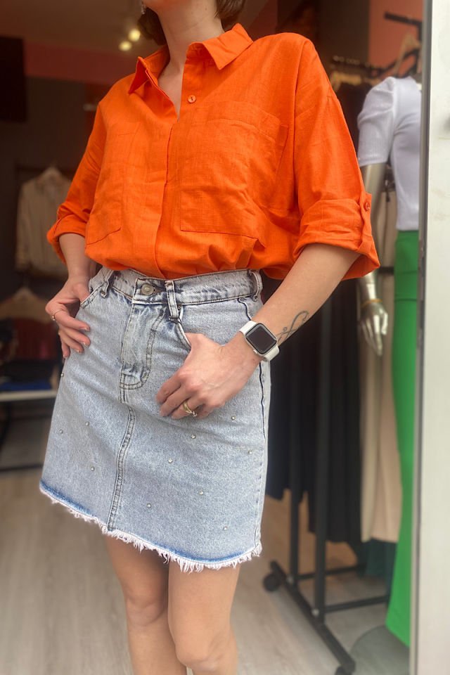 Çift Cepli Gömlek -Turuncu