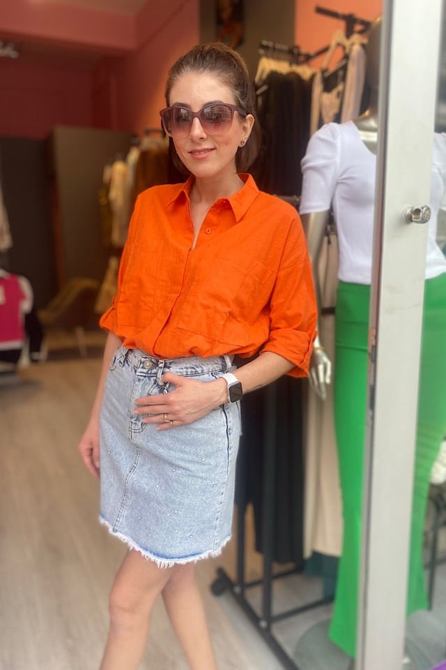 Çift Cepli Gömlek -Turuncu