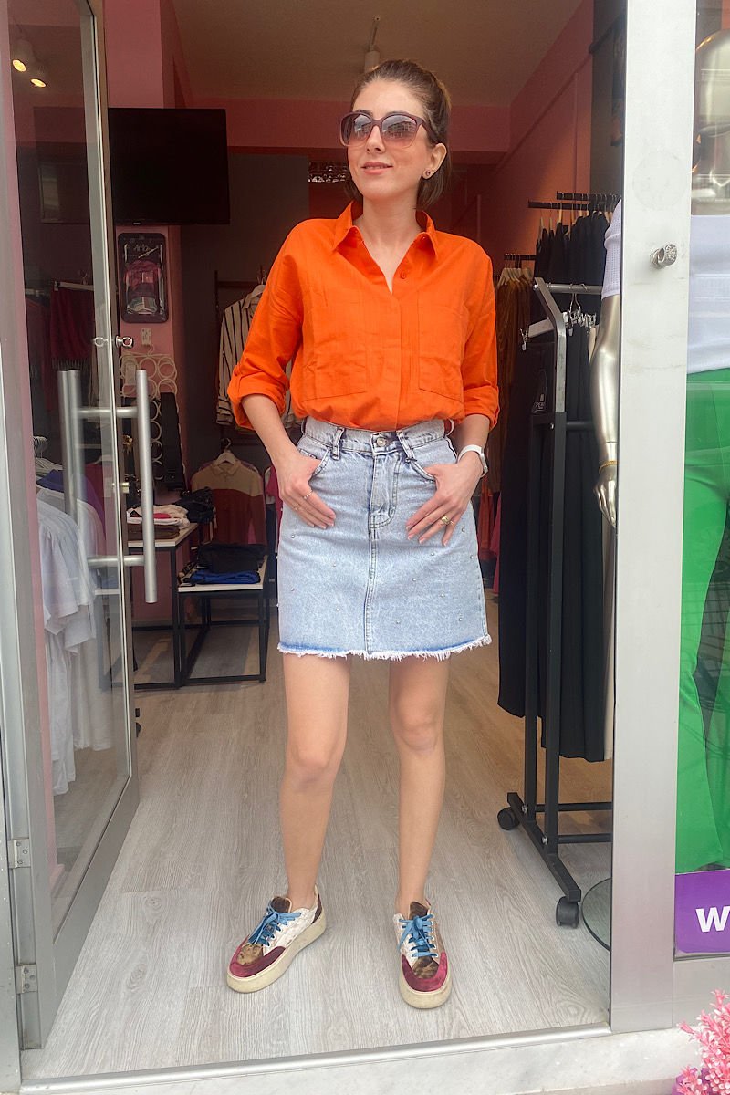 Taşlı Mini Kot Etek