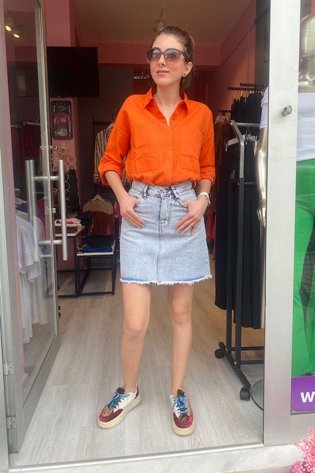 Taşlı Mini Kot Etek