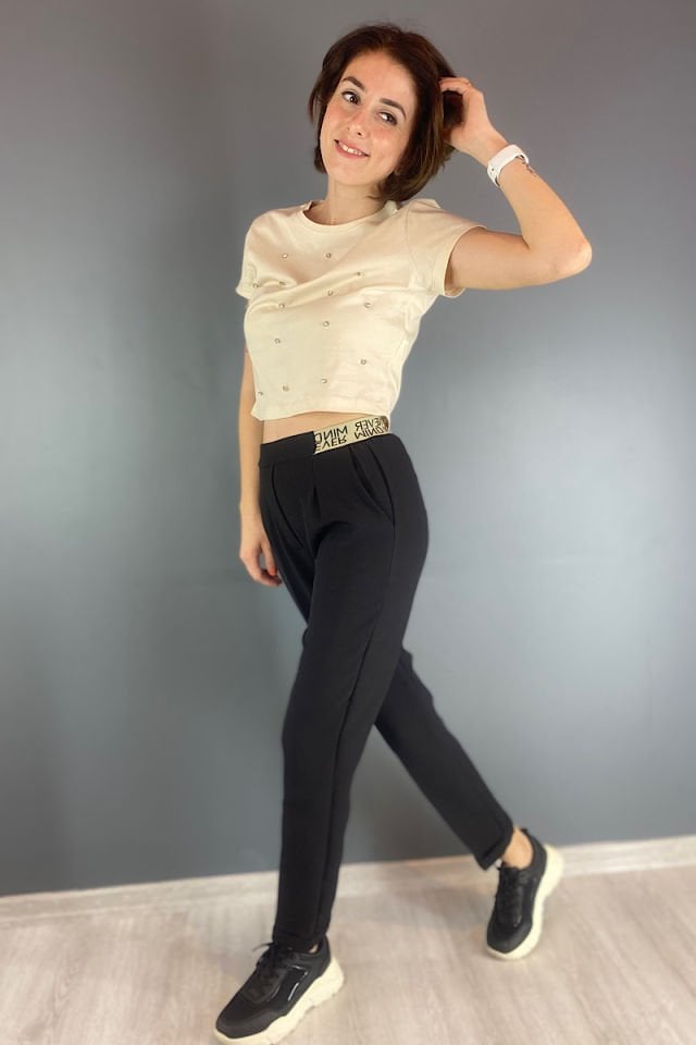 Arkası Lastikli Pantolon -Siyah