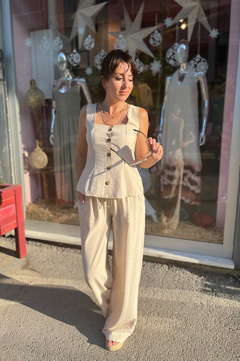 Kare Yaka Takım-Bej