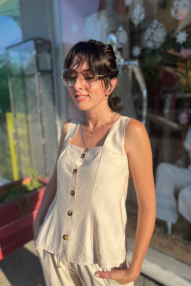 Kare Yaka Takım-Bej