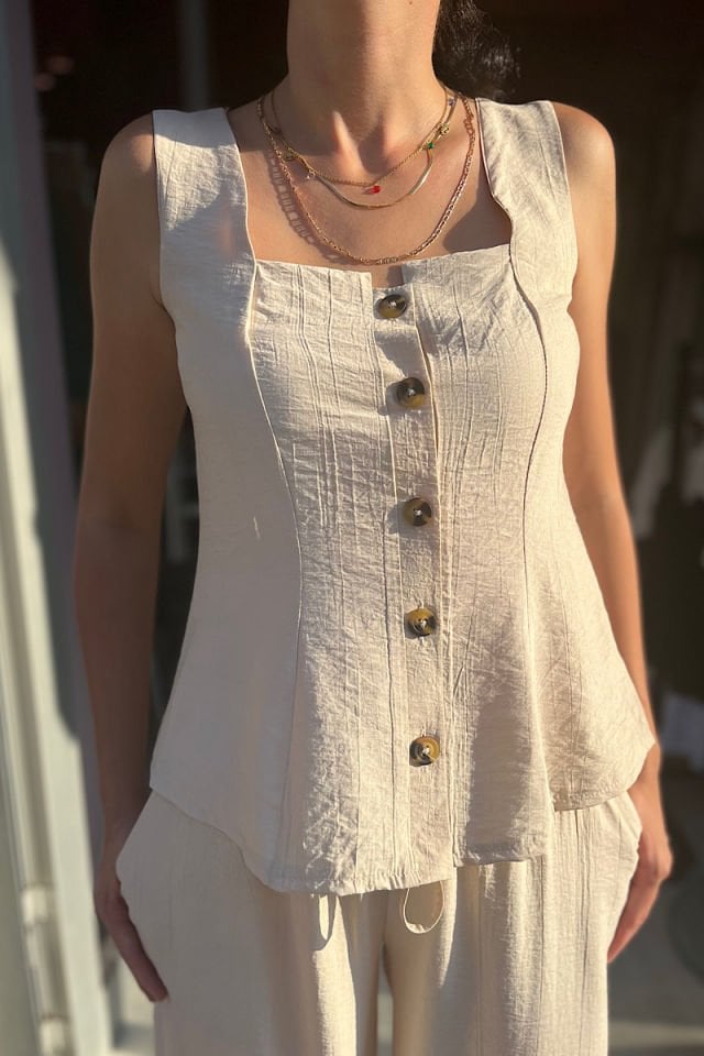 Kare Yaka Takım-Bej