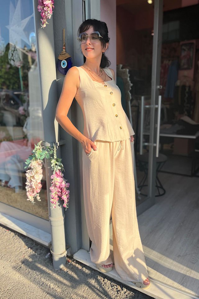 Kare Yaka Takım-Bej