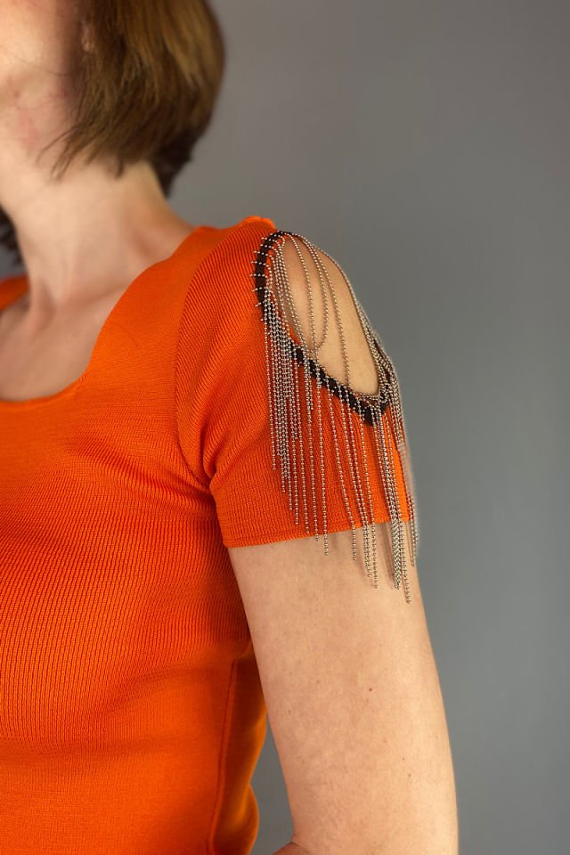 Omuz Zincirli Triko-Turuncu