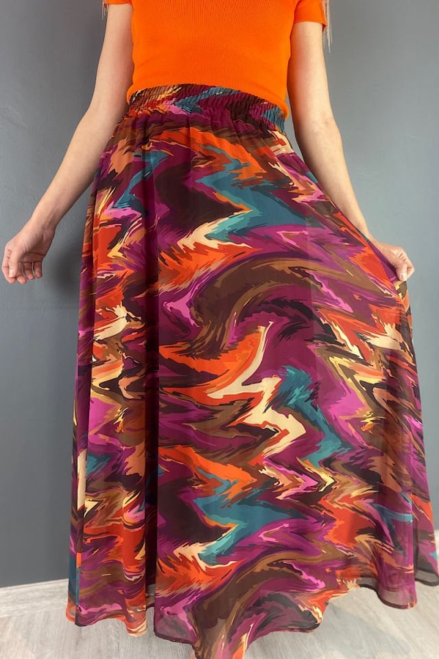 Beli Lastikli Renk Geçişli Maksi Etek