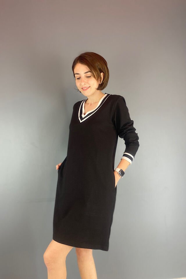 Bilek ve Yaka Lastikli Sweat Elbise
