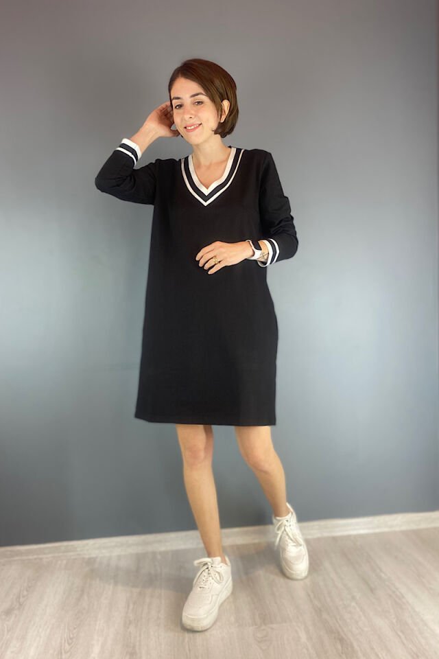 Bilek ve Yaka Lastikli Sweat Elbise