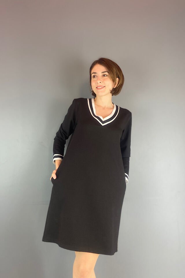 Bilek ve Yaka Lastikli Sweat Elbise