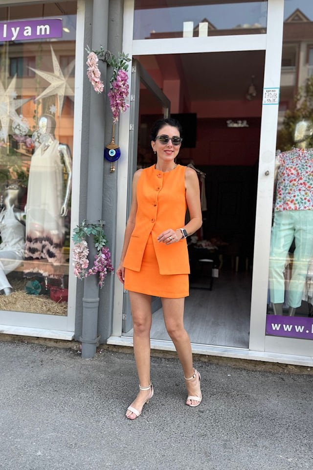 Keten Yelek-Etek Takım-Oranj