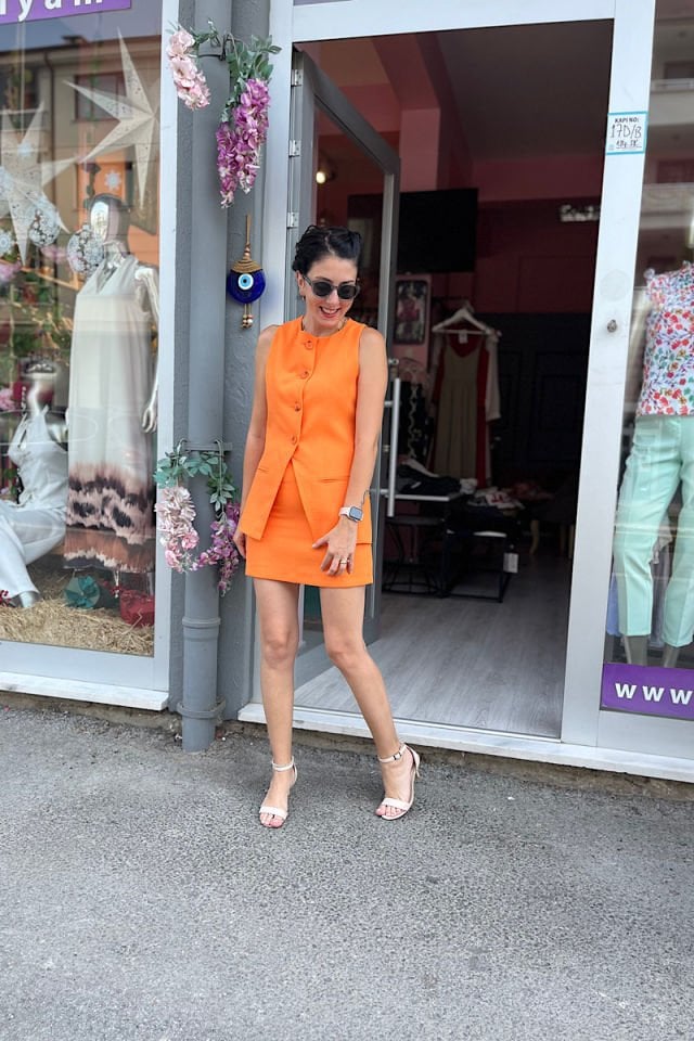 Keten Yelek-Etek Takım-Oranj