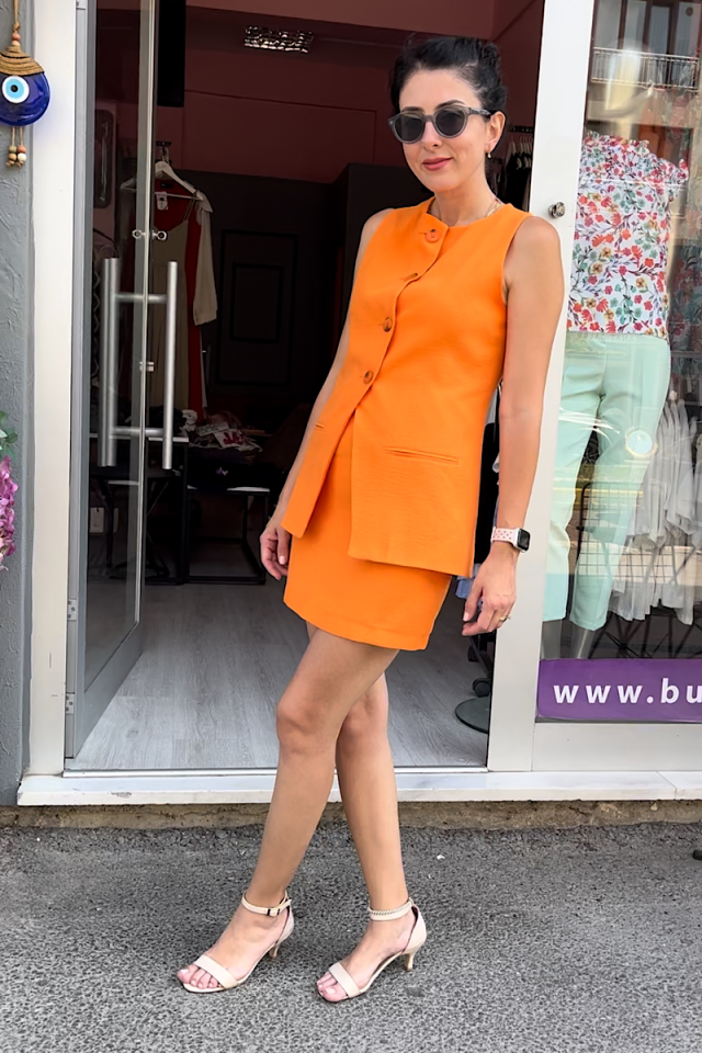 Keten Yelek-Etek Takım-Oranj