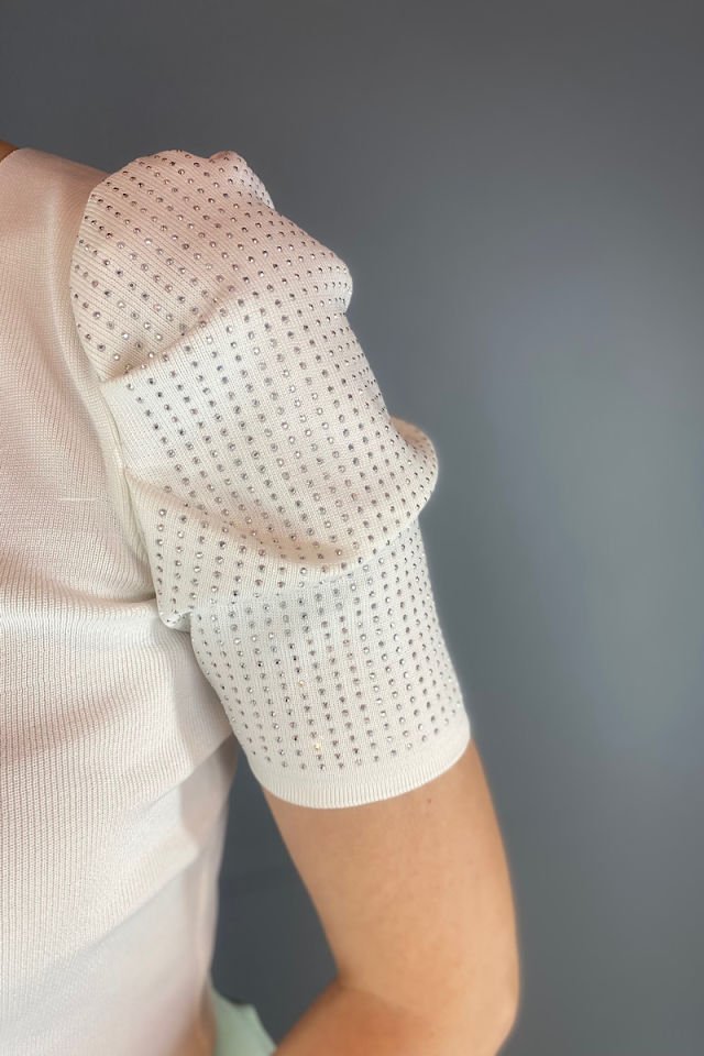 Kol Detaylı Triko-Beyaz