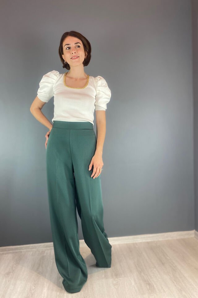 Salaş Krep Pantolon -Koyu Yeşil
