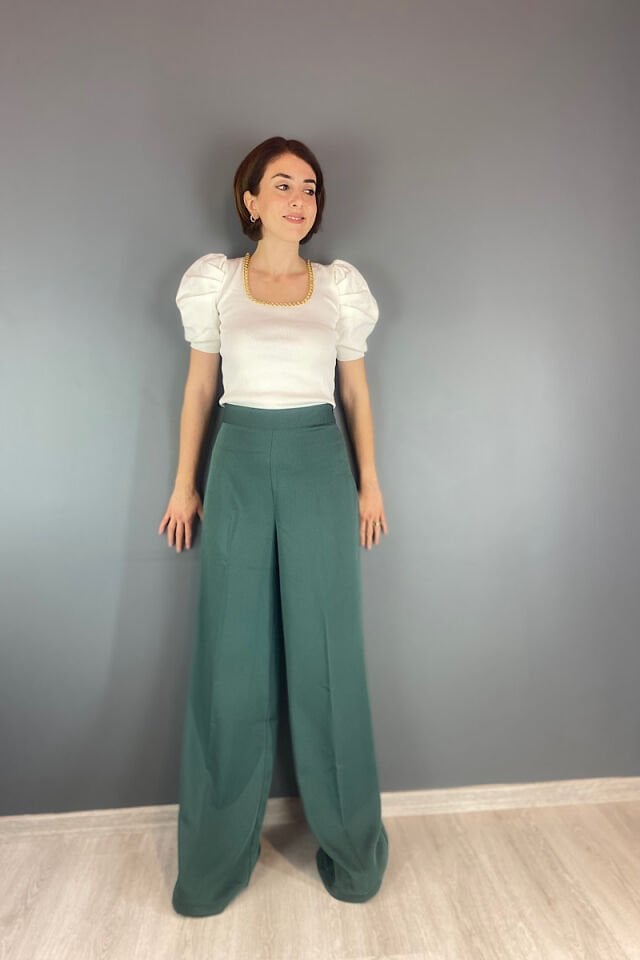 Salaş Krep Pantolon -Koyu Yeşil