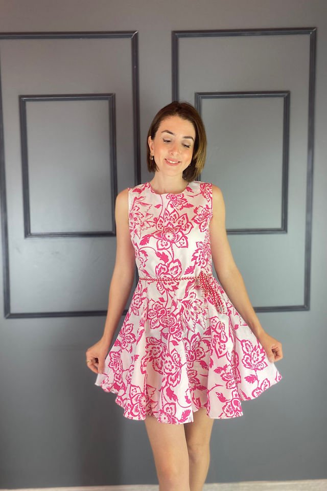 Çiçekli Kolsuz Elbise-Fuşya