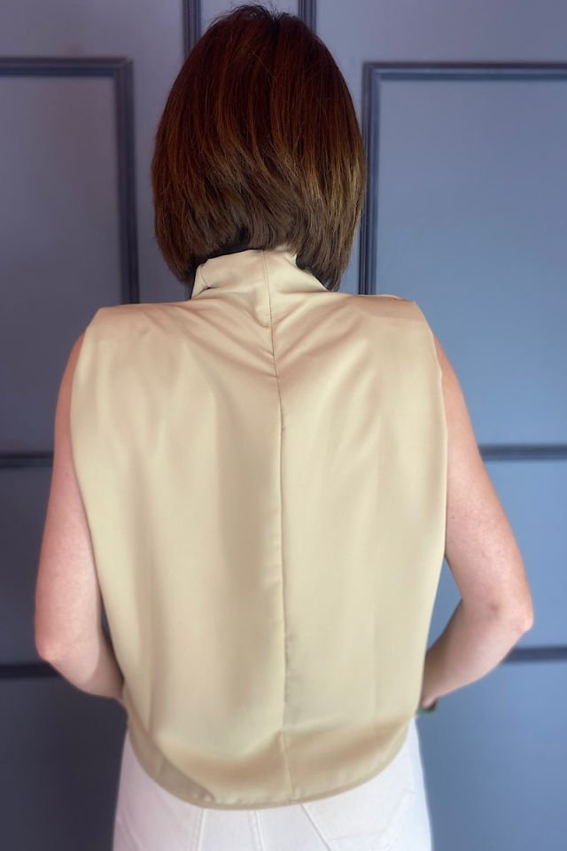 Vatkalı Kolsuz Bluz Bej