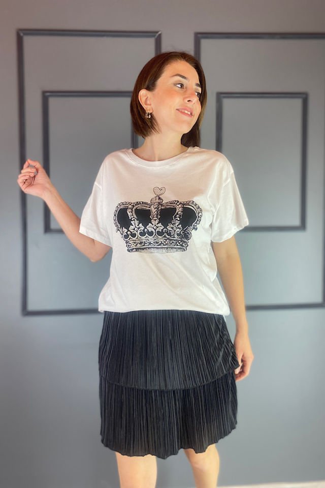 Taçlı Tişört -Beyaz