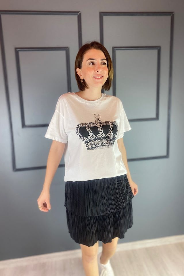 Taçlı Tişört -Beyaz