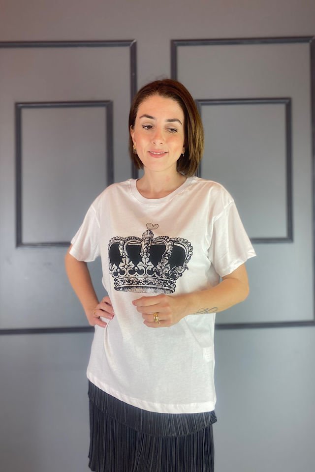 Taçlı Tişört -Beyaz