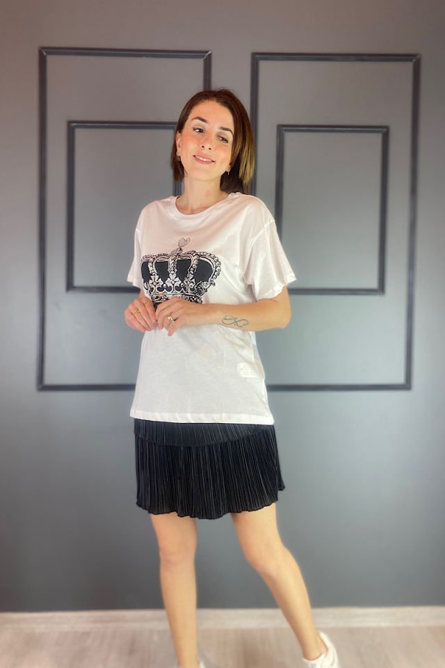 Taçlı Tişört -Beyaz