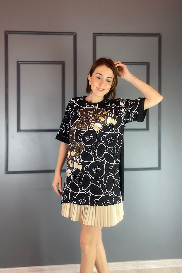 Ayıcıklı Tişört -Siyah