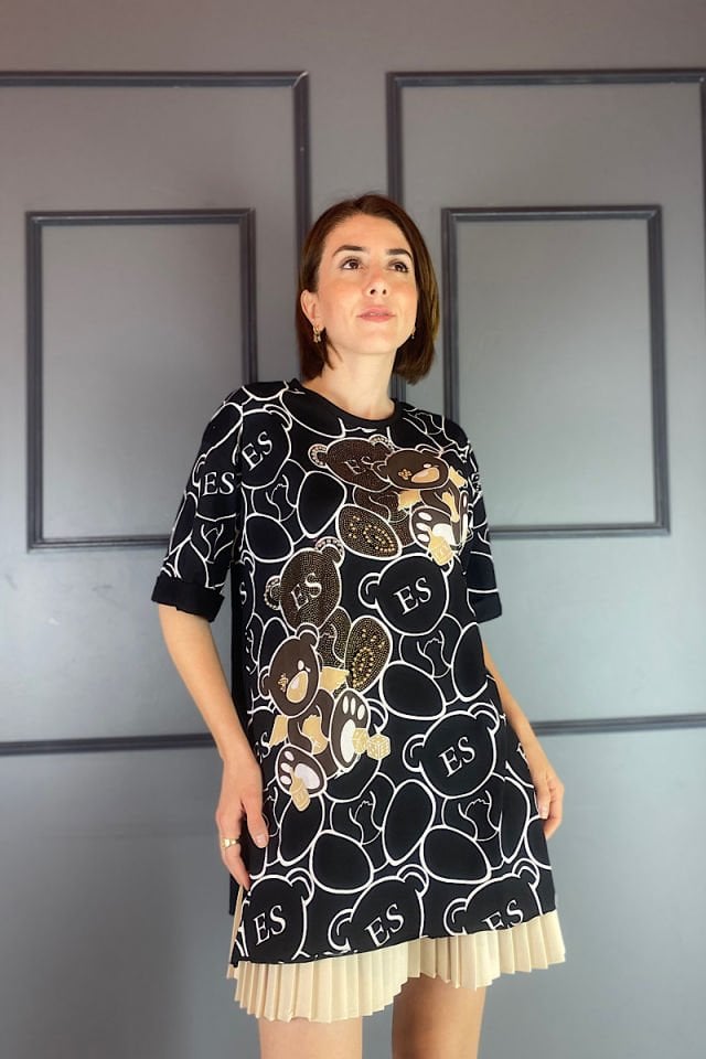 Ayıcıklı Tişört -Siyah