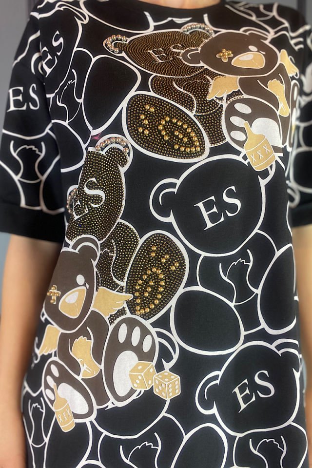 Ayıcıklı Tişört -Siyah