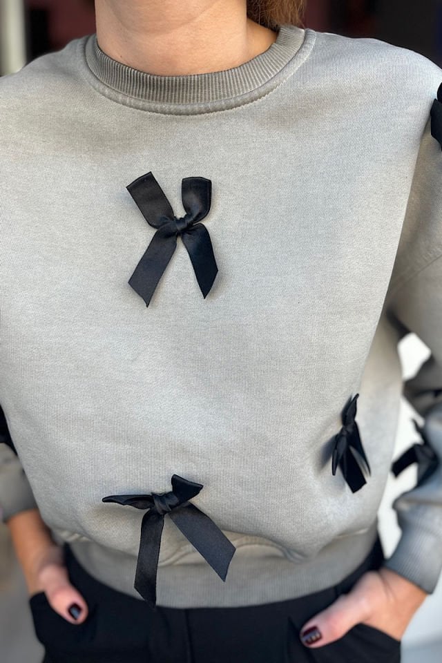 Fiyonklu Sweatshirt-Gri