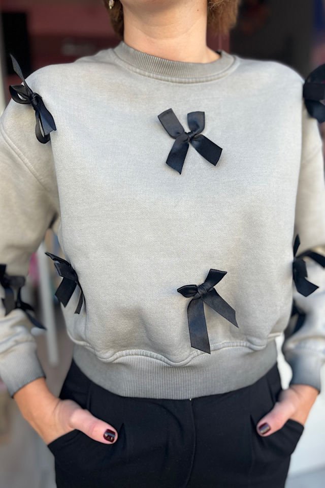 Fiyonklu Sweatshirt-Gri