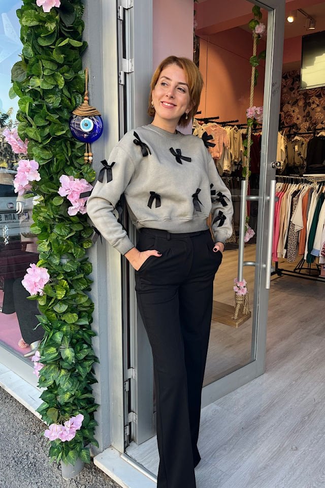 Fiyonklu Sweatshirt-Gri